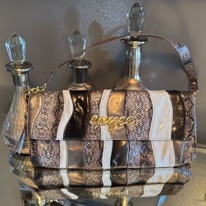 Enyce Brown and White croc embossed Clutch